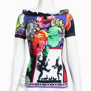 Versace Jeans Couture Top Short Sleeve Bold Jester Floral Print Size S
